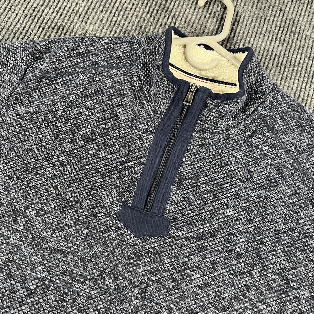 Orvis Sweater Mens XL Blue Sherpa Fleece Lined 1/4 Zip Mock Neck Knit Pullover
